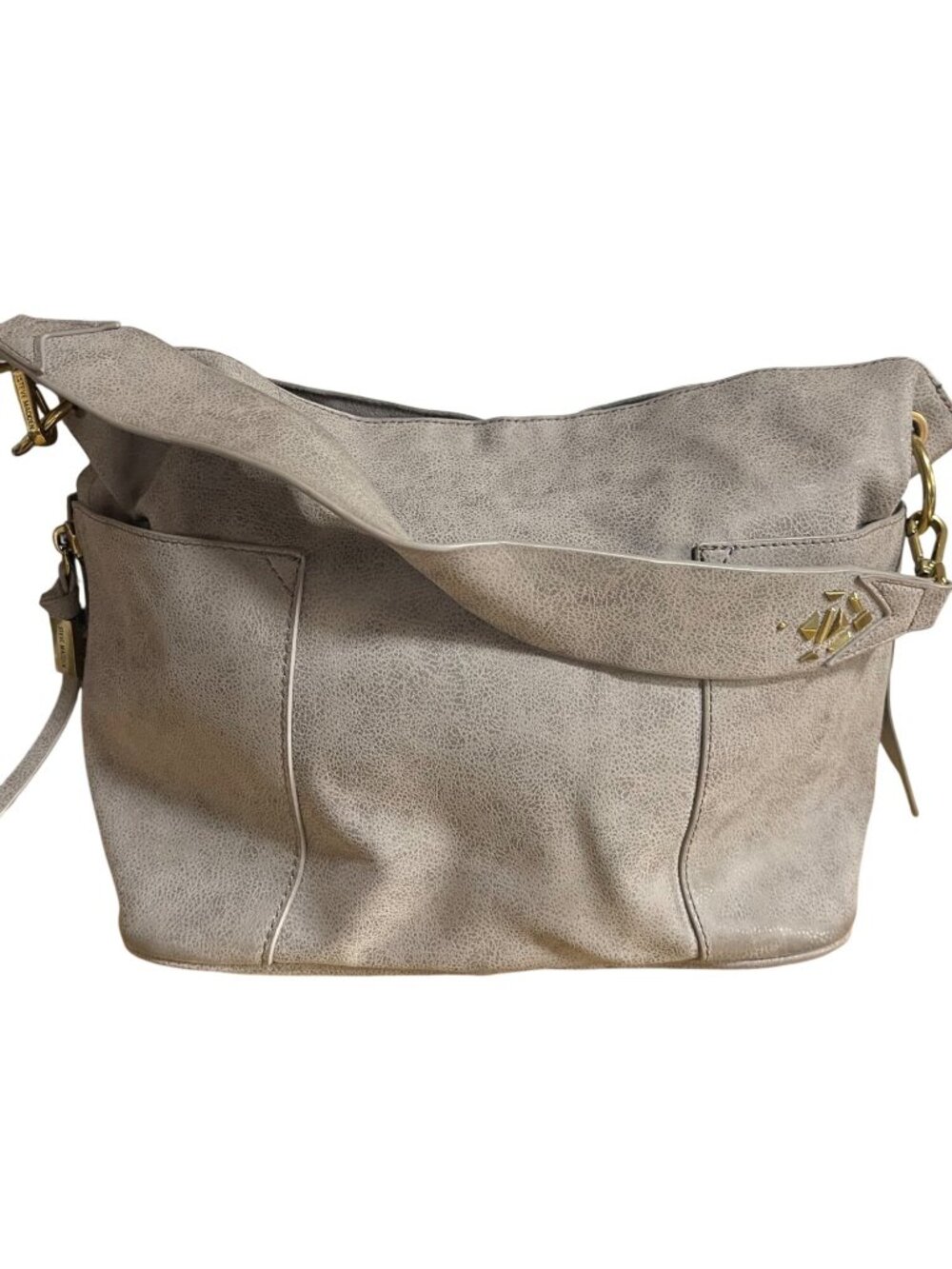 Steve Madden Drew Hobo Bag Gray Faux Leather Shoulder Bag With Gold Accents - Picture 2 of 16